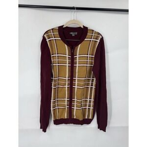 ASOS Plaid Preppy Full Zip Sweater Women Small Burgundy Golf‎ Club